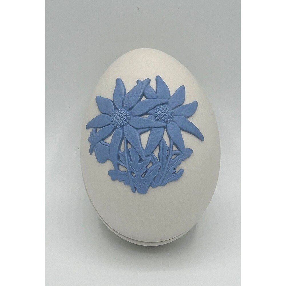 Wedgwood Reverse Colors White Jasperware Edelweiss Egg with Blue Relief Bias